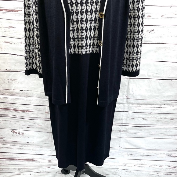 St. John Sports Women’s 2PC Knit Dress Suit Dress & Cardigan Black/White Size XL - Picture 3 of 11